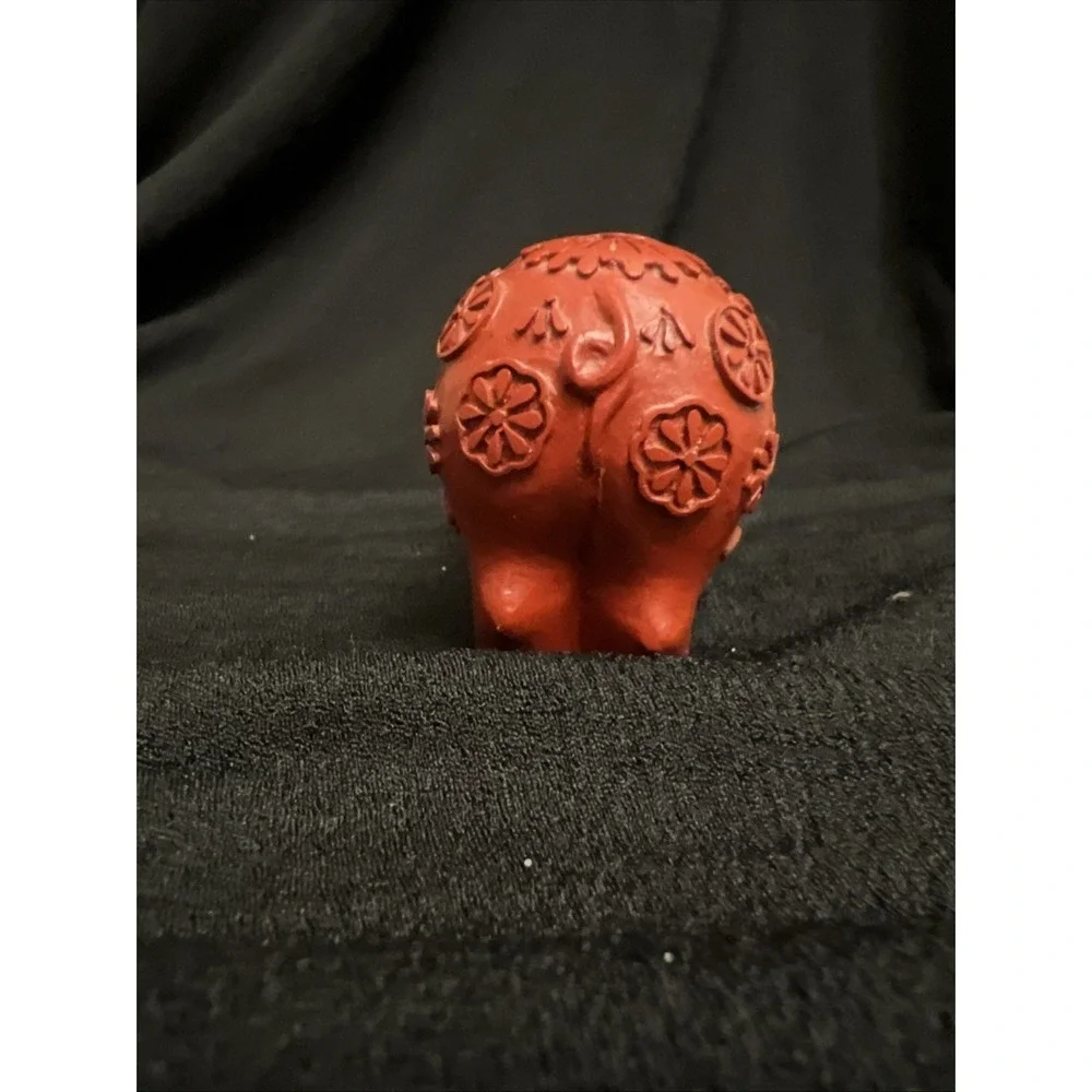 Red Little Pig Floral Carvings Cute Smile 2.25 In Tall X 3.25 Long